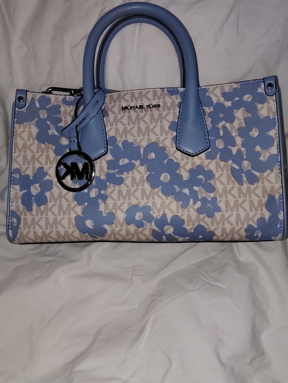 Michael Kors Light Blue Floral MK Logo Satchel